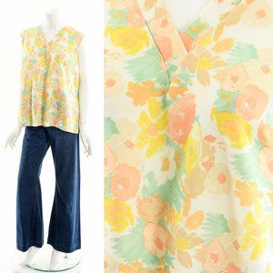 60's Flower Power Novelty Print Top